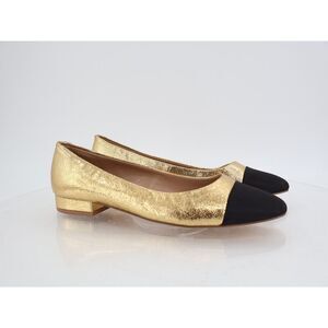 Steve Madden Blair Ballet Flats Size 11M Gold Black Cap Toe Slip On Shoes